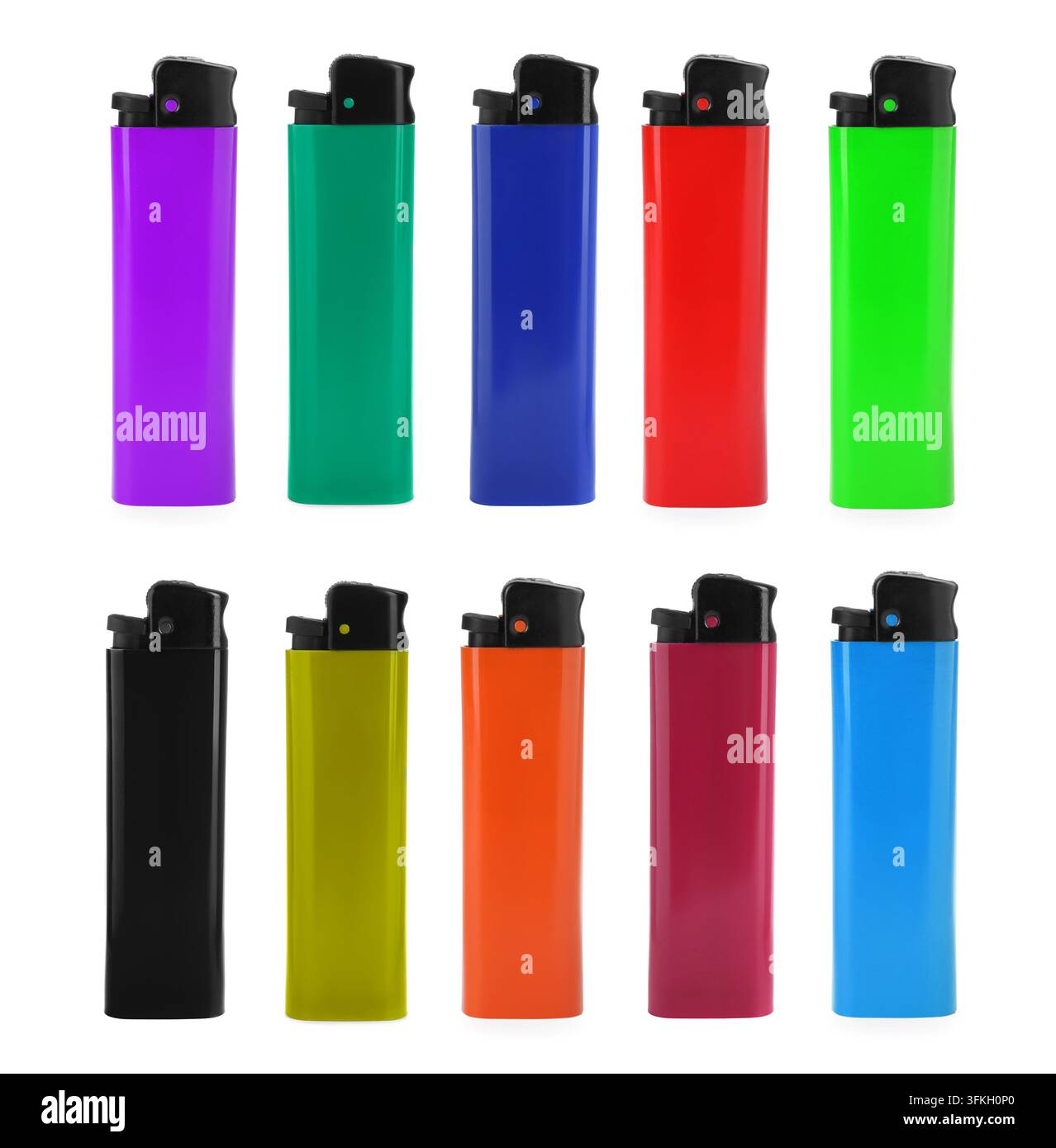 Lighters in various colors isolated on white, set Stock Photo