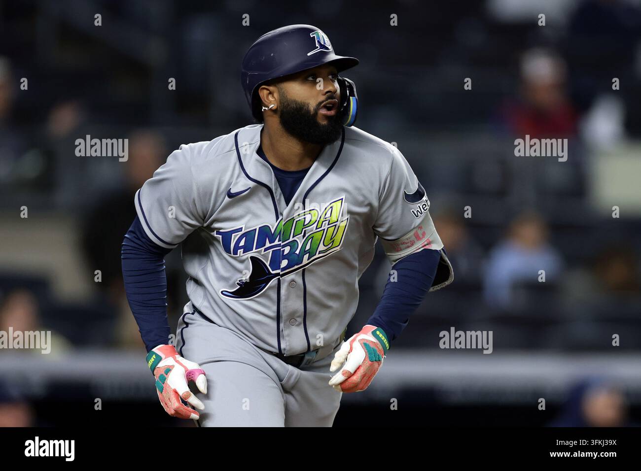 Tampa Bay Rays Junior Caminero Lines Out During The First Inning Of A Tampa Bay Rays Junior Caminero Lines Out During The First Inning Of A Baseball Game Against The New York Yankees Thursday Sept 24 2026 In New York Ap Photoadam Hunger 3FKJ39X 