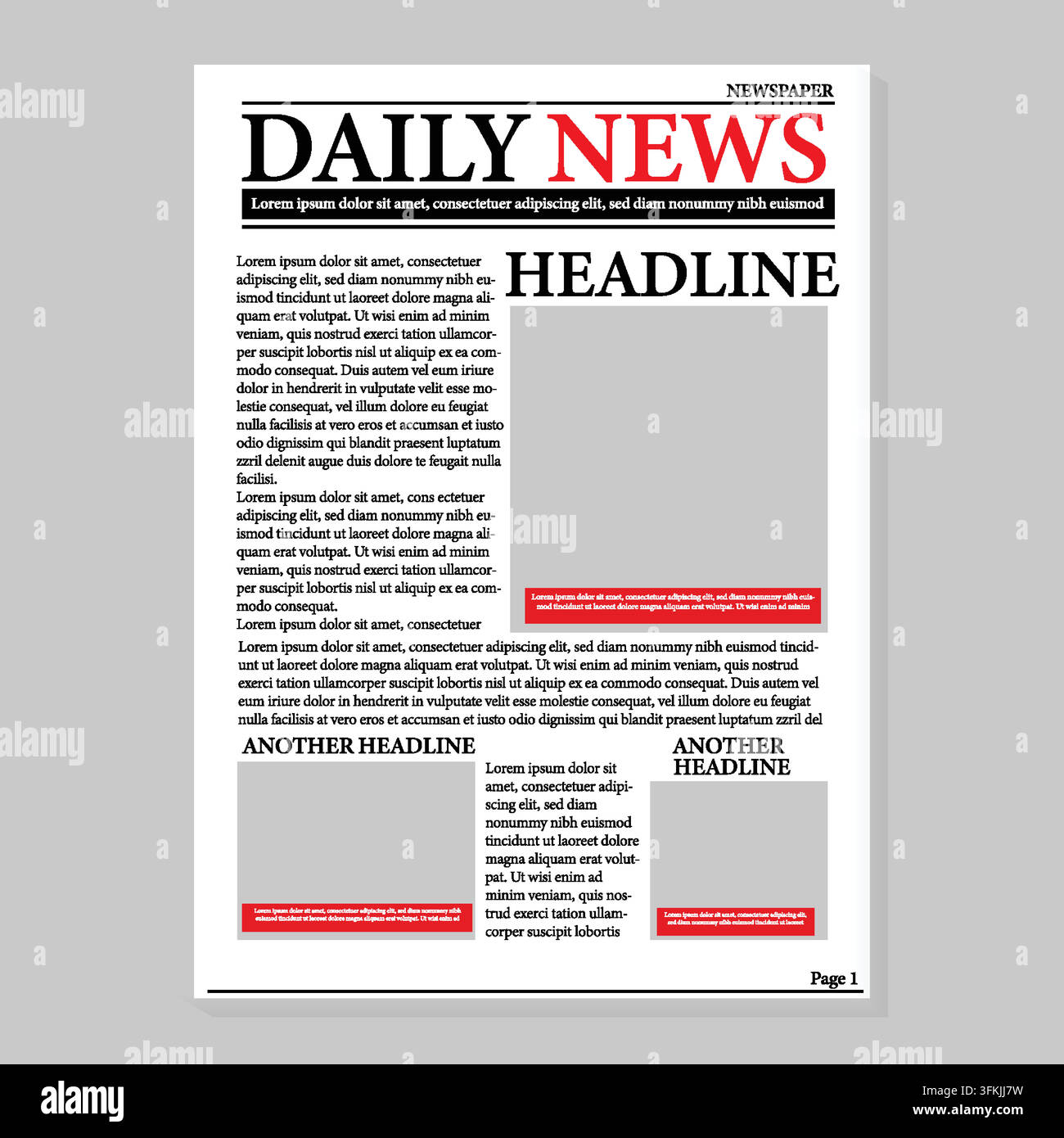 Newspaper template with blank page vector image featuring a clean editorial layout, structured columns, defined content areas, bold headline sections Stock Vector