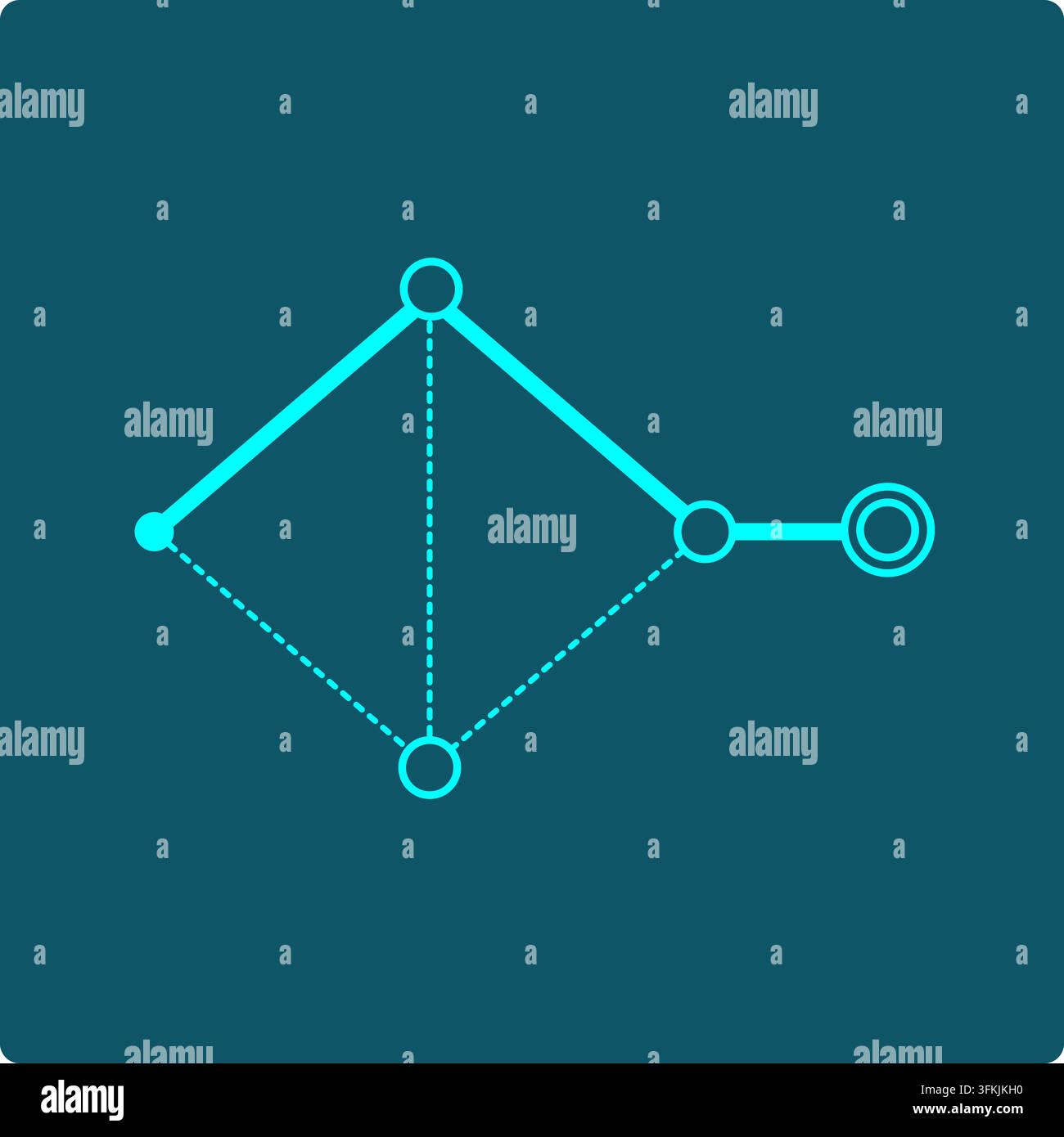Shortest Path – Weighted Network with Highlighted Minimum Route Stock Vector