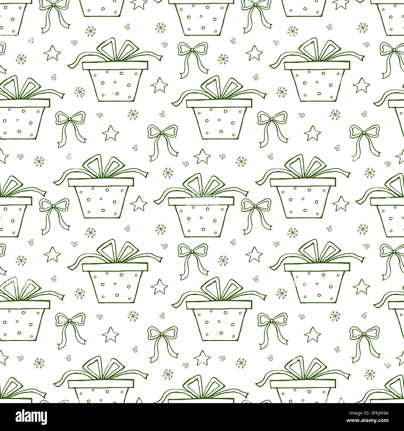Seamless pattern with outline Christmas gift boxes in doodle style. Stock Vector
