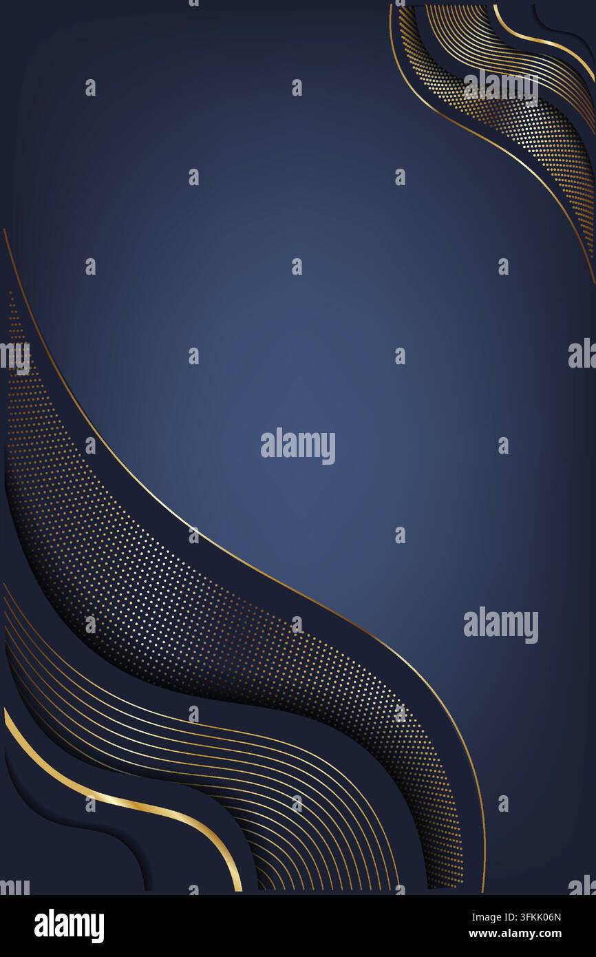 Abstract blue and gold wave background featuring elegant flowing curves ...