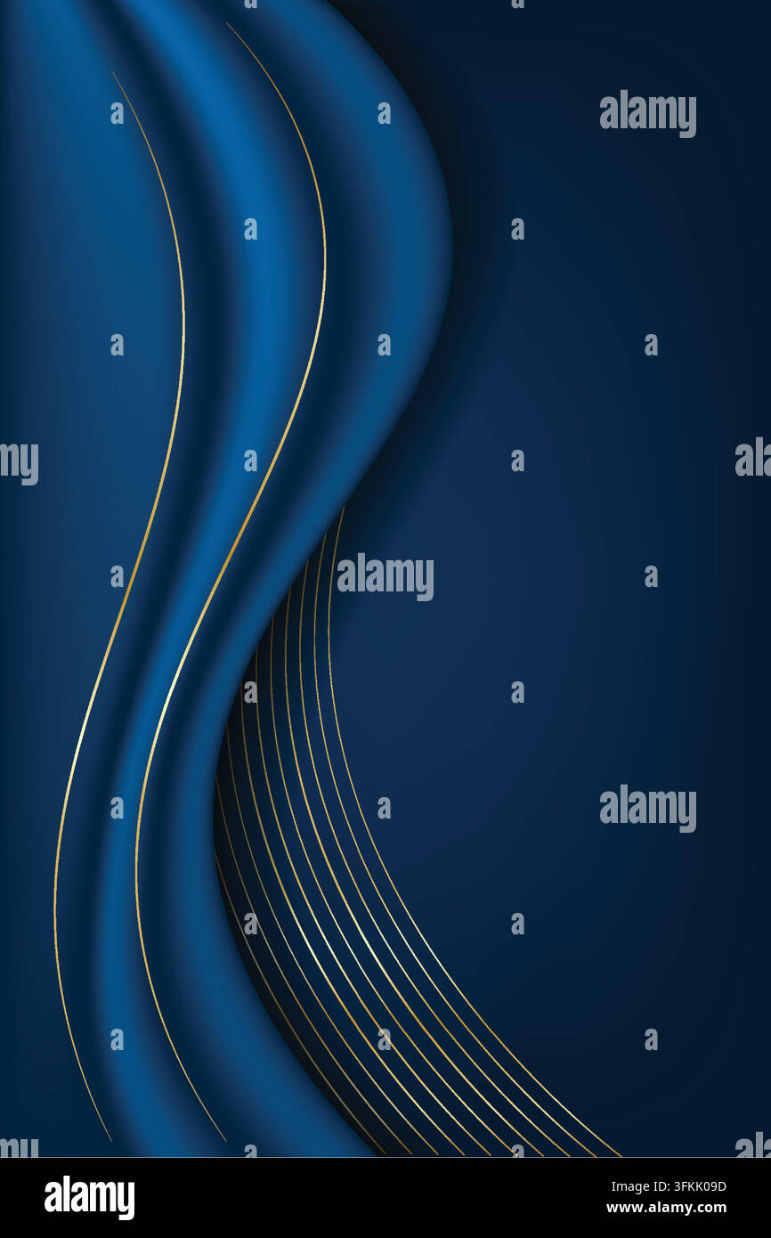 Abstract blue and gold luxury smooth wave background featuring elegant ...