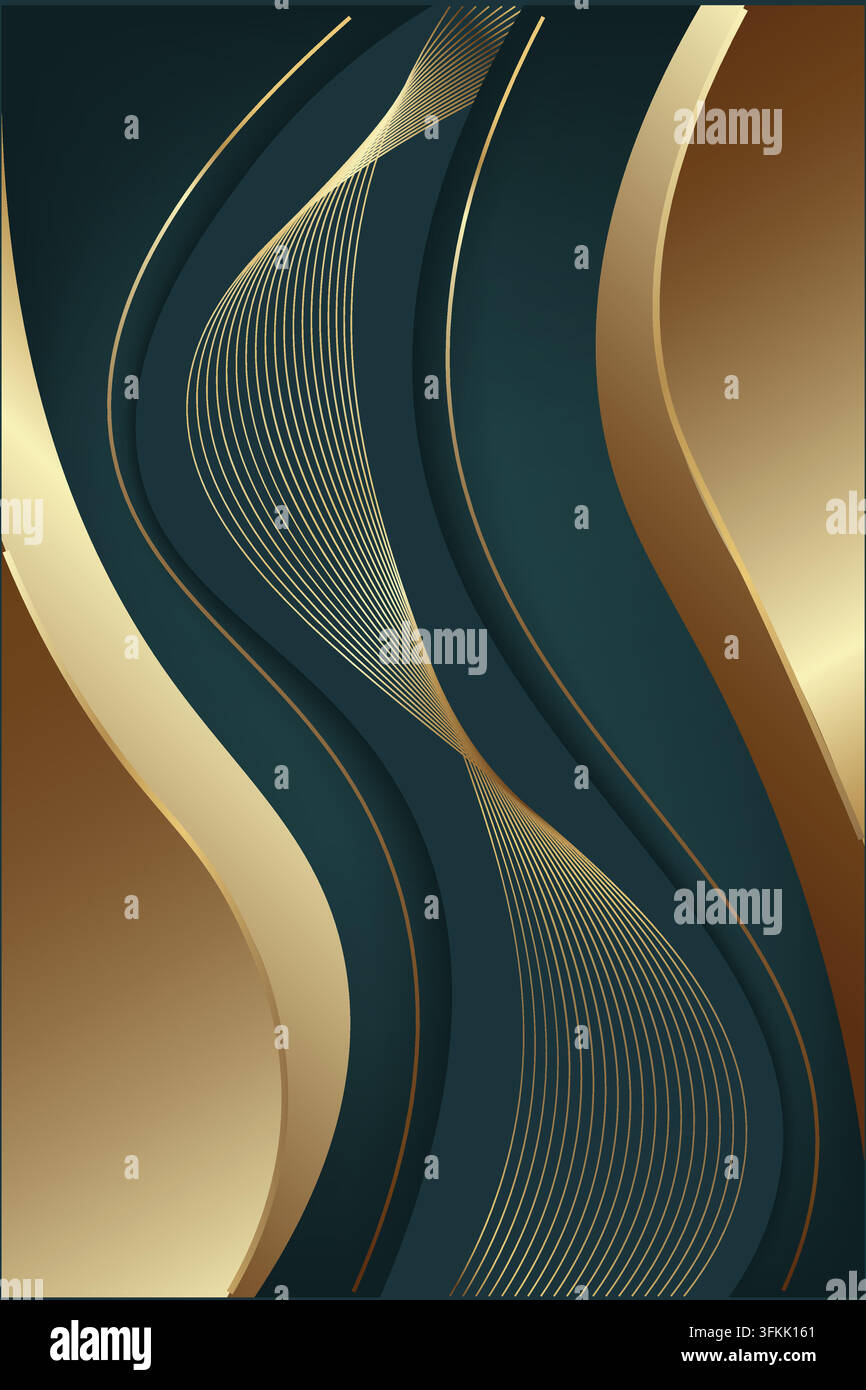 Elegant green abstract wave background with gold lines featuring smooth ...
