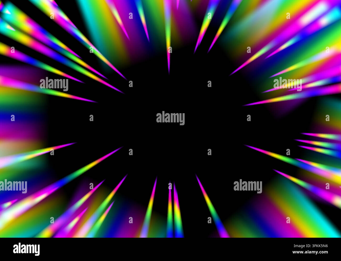 Colorful rainbow speed lines radiating outward from a dark center in vibrant neon Stock Vector