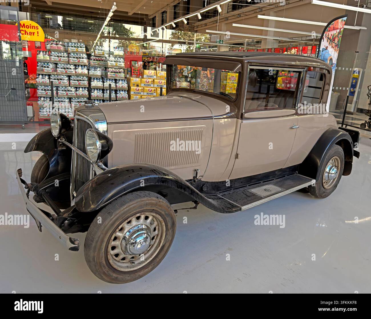Vintage Peugeot 201 Coupé from around 1931 displayed indoors in Lyon, France. Stock Photo