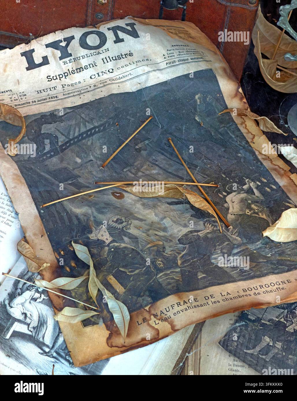Old illustrated supplement of Le Lyon Républicain newspaper, a piece of printed press history from Lyon, France. Stock Photo