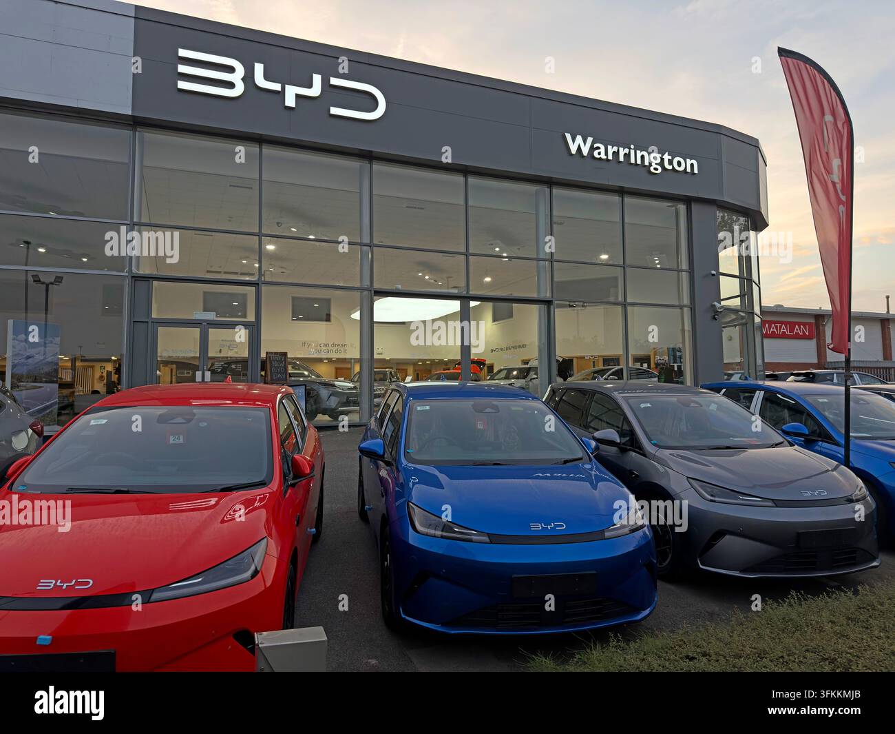 Chinese BYD cars at Pentagon Warrington as Chinese EV sales grow and UK-EU automotive trade policy faces renewed scrutiny. Stock Photo