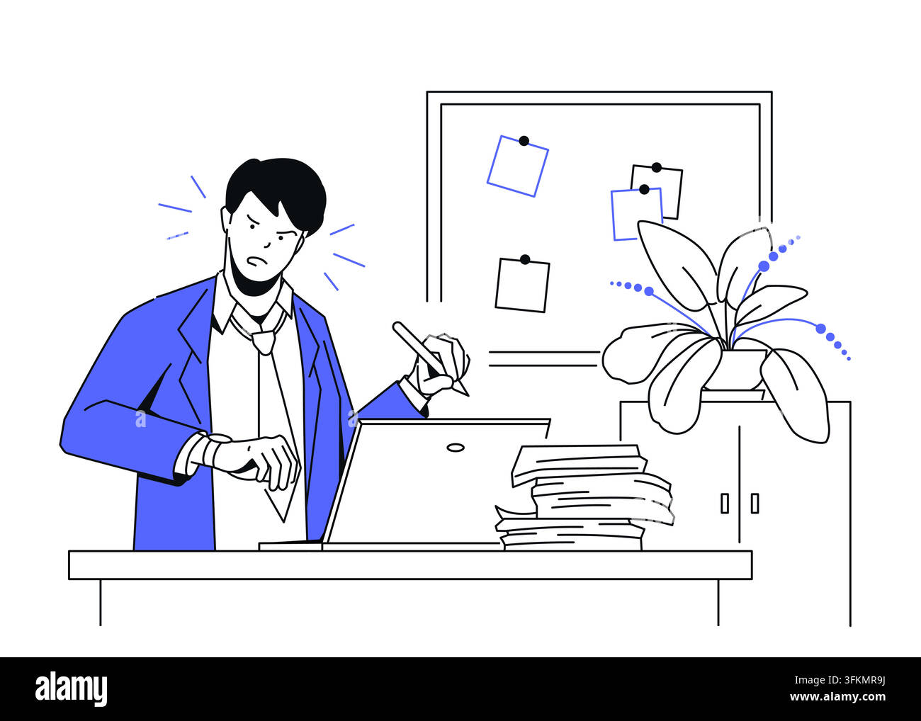 Deadline Pressure Work Stress - Line Design Illustration Stock Vector