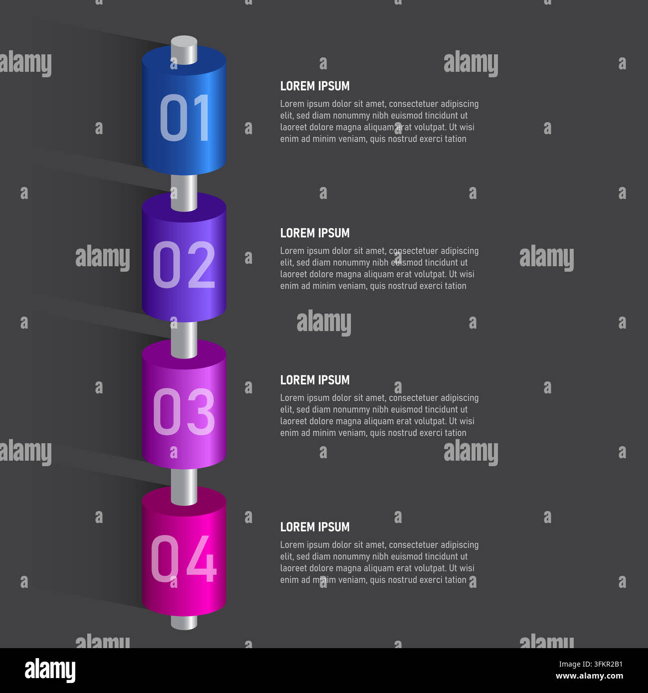 3D Cylinder 4 Step Vertical Timeline Infographic Stock Vector