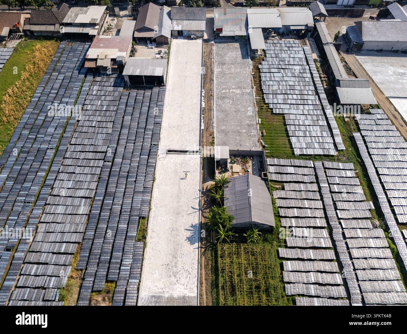 Aerial view of drying racks for traditional food products arranged in ...