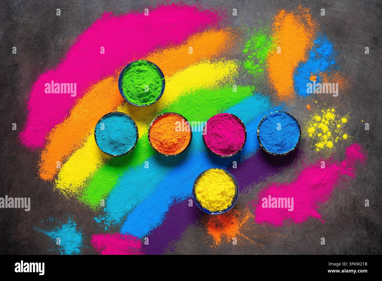 Colorful holi powders background. Holi colored paints in a bowl. Holi ...
