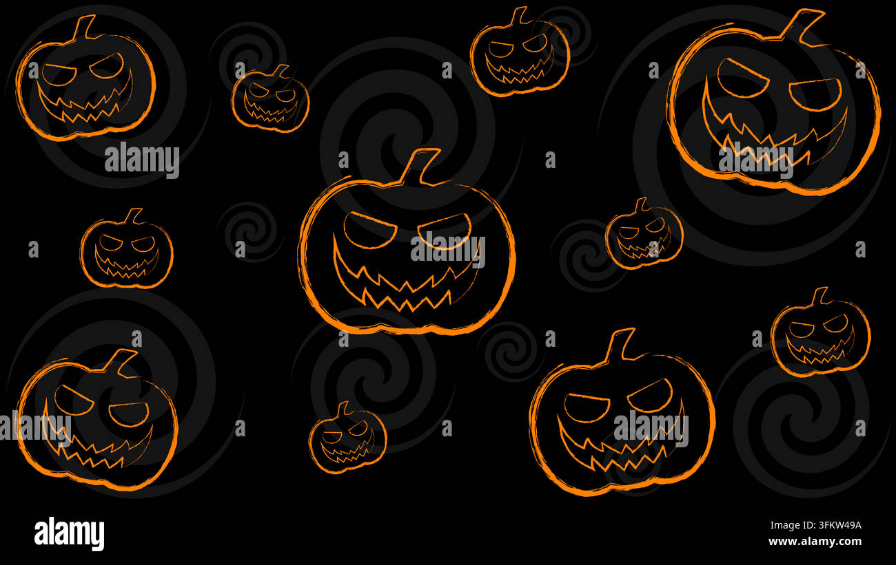 Creepy Orange Halloween Pumpkin On Black Background Stock Vector Image ...