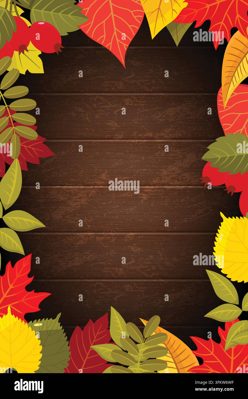 Realistic autumn background featuring warm fall leaves scattered across ...