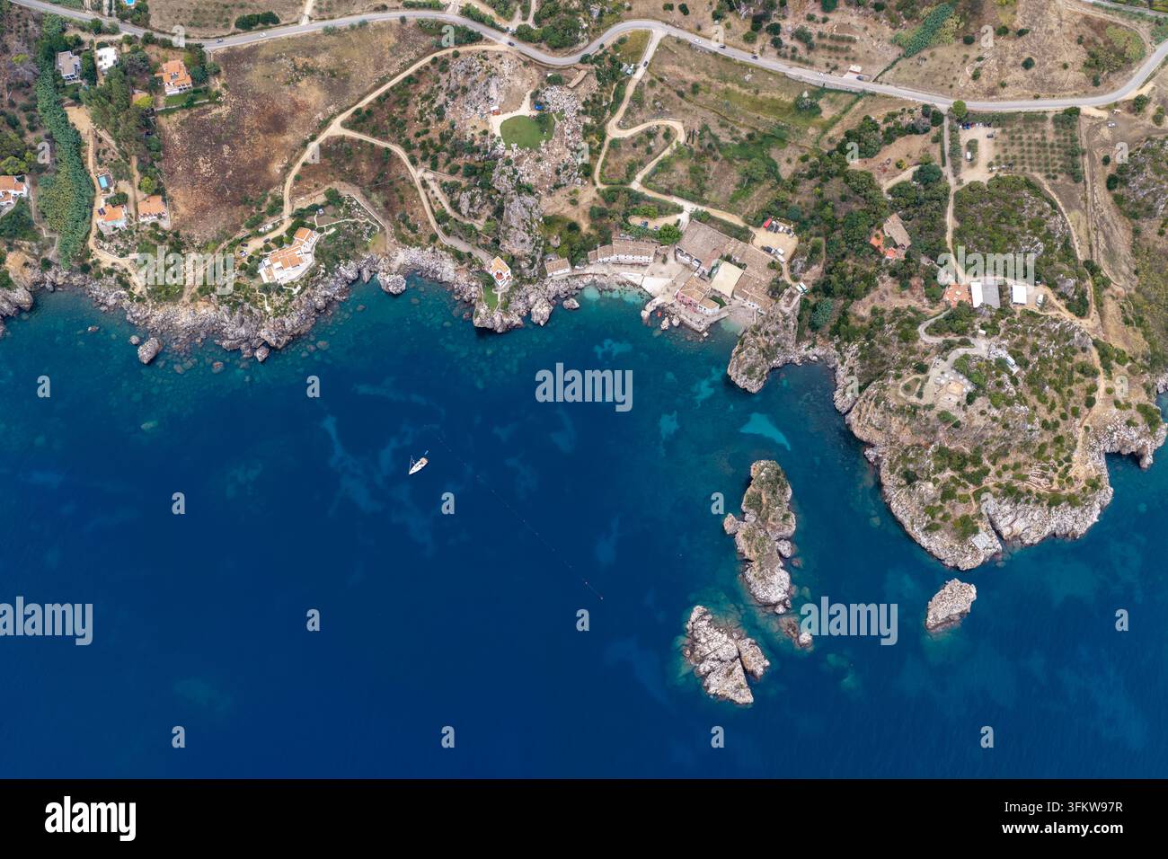 Aerial view of Riserva Naturale Orientata dello Zingaro with rugged ...