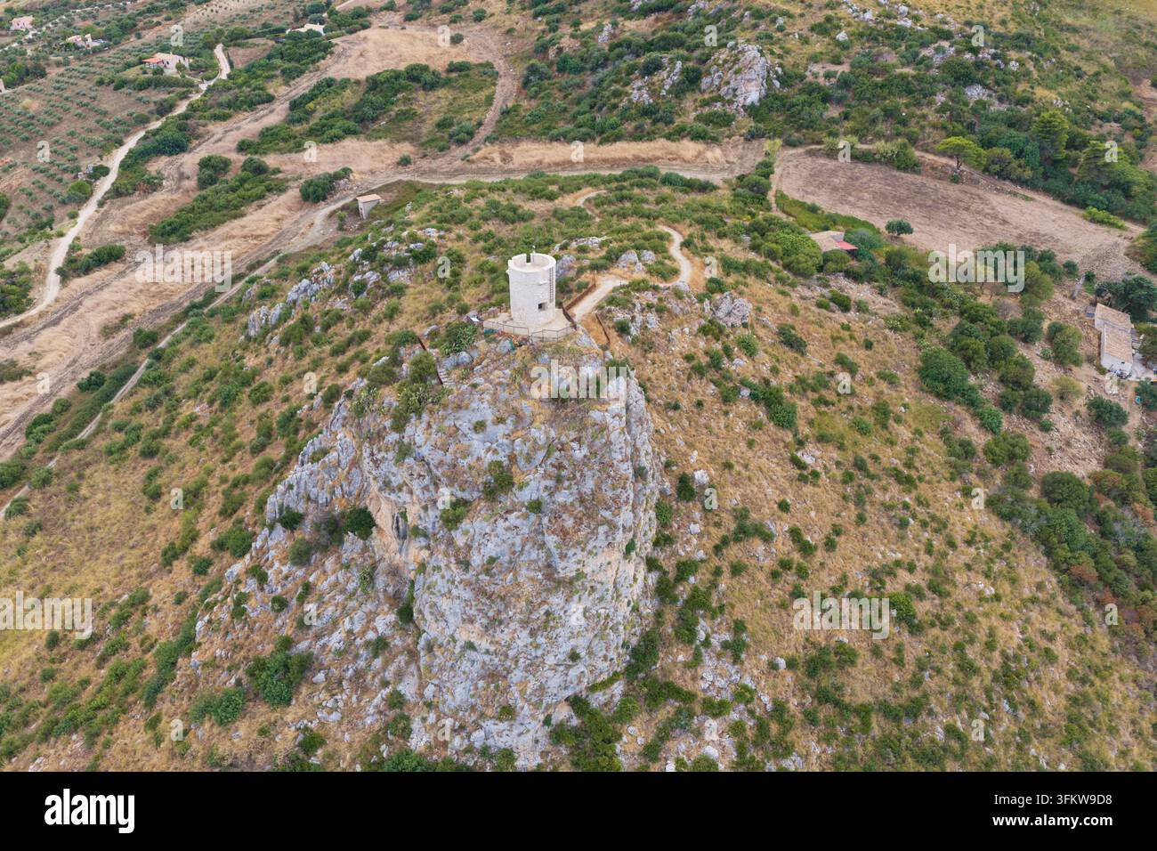 Aerial view of the historic watchtower in Riserva Naturale Orientata ...