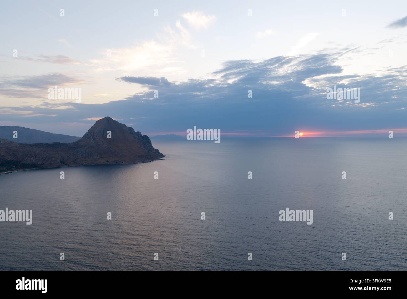 Aerial view of Riserva Naturale Orientata dello Zingaro at sunset, with ...