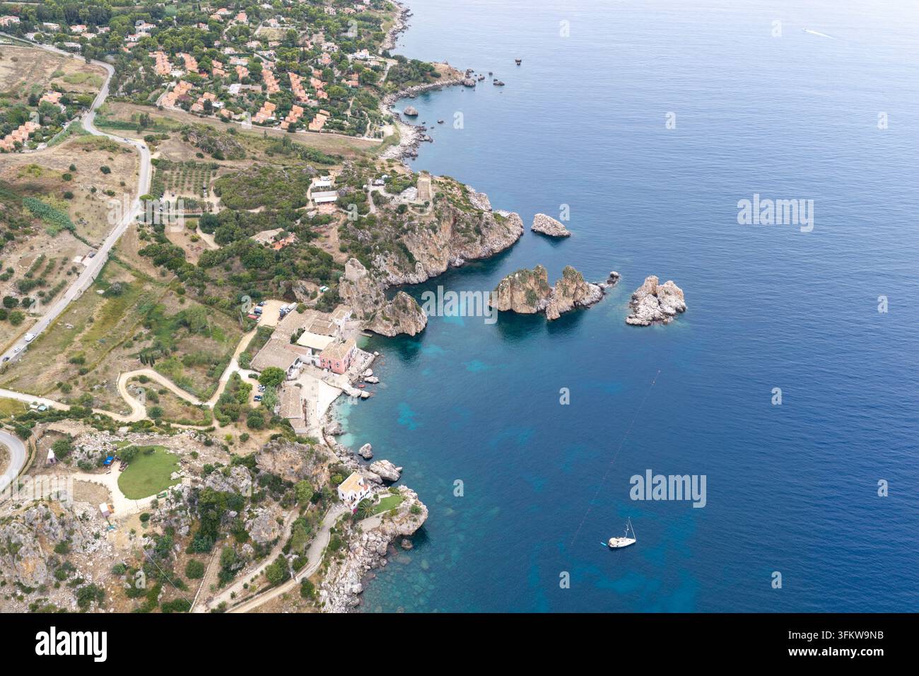 Aerial view of Riserva Naturale Orientata dello Zingaro with rocky ...