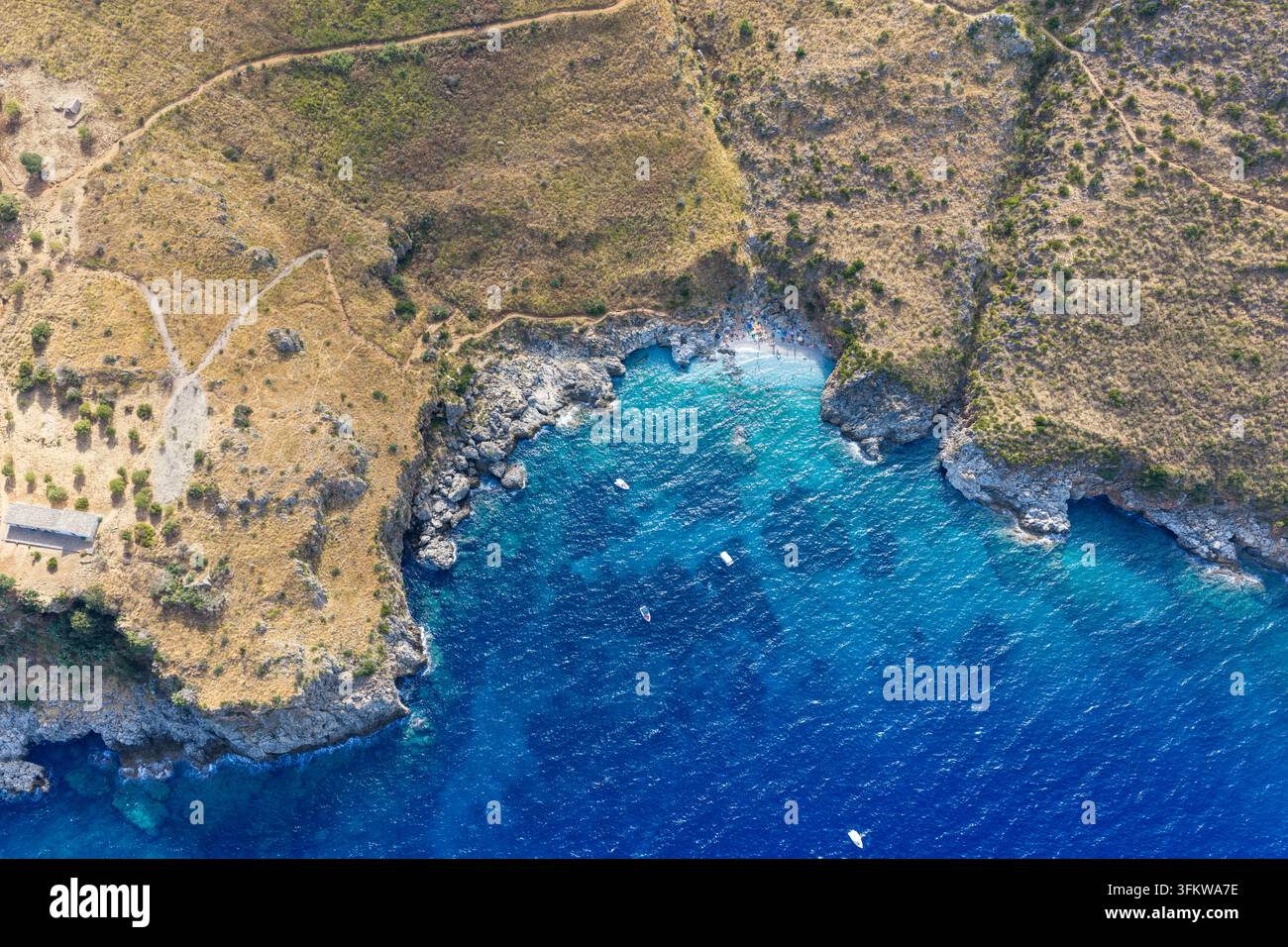 Aerial view of Riserva Naturale Orientata dello Zingaro with turquoise ...
