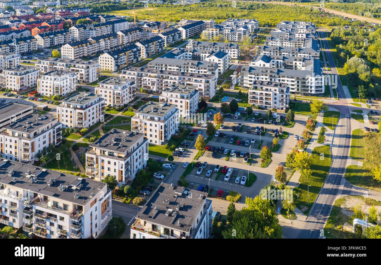 Aerial view of modern residential apartment buildings in the Naramowice ...