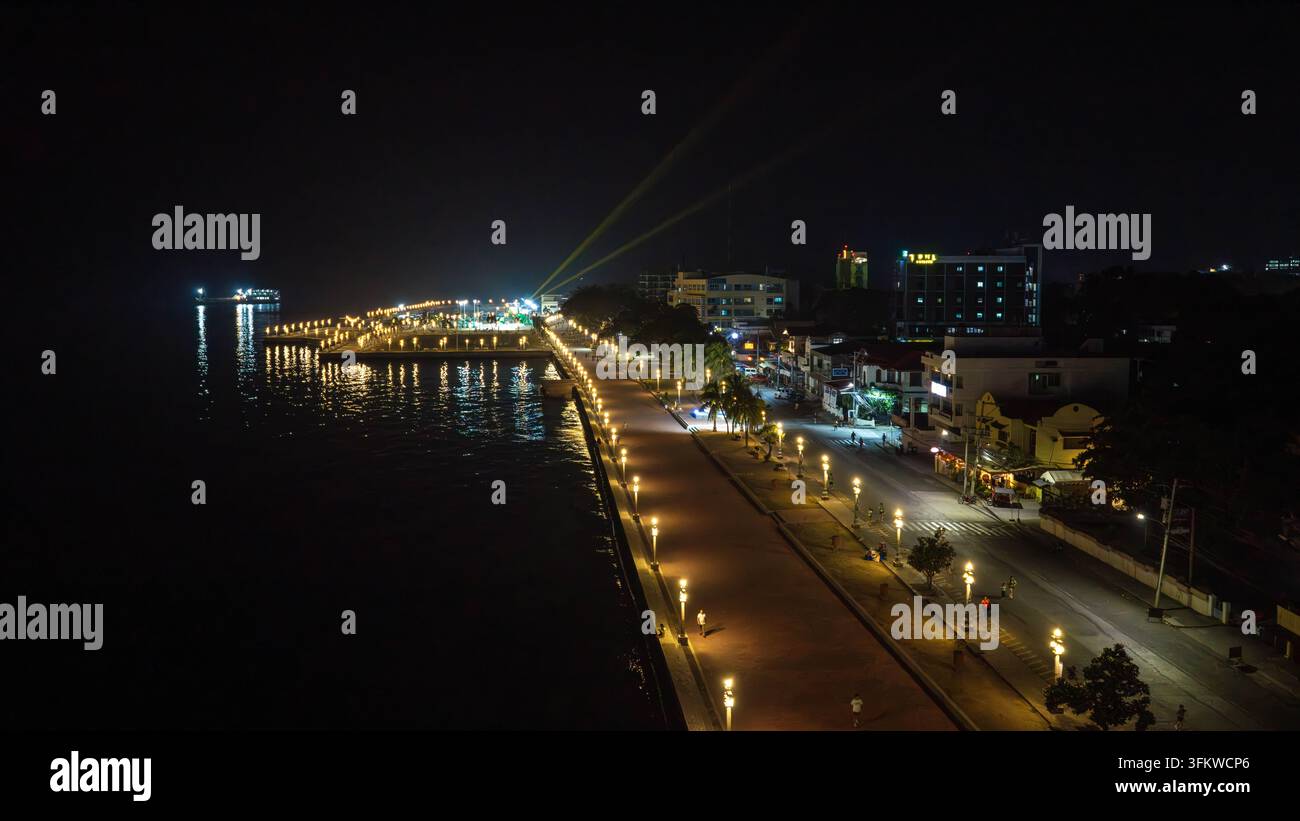Aerial view of Rizal Boulevard at night with illuminated street lamps ...