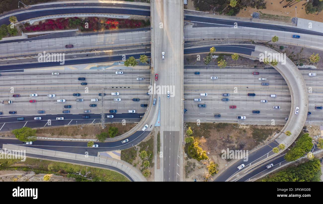 Driving Ramp Vector Aerial view of a complex highway interchange with multiple lanes of ...