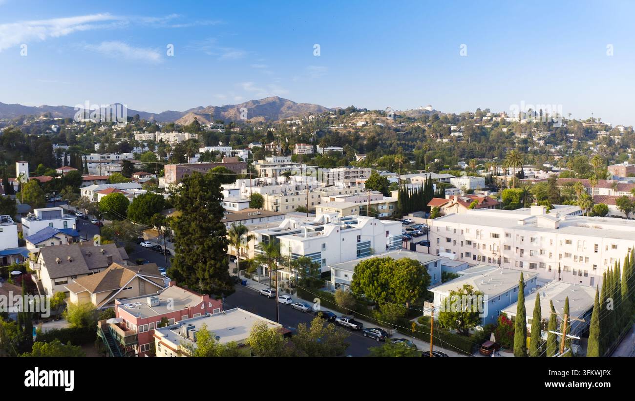 Aerial view of residential neighborhood with apartment buildings ...