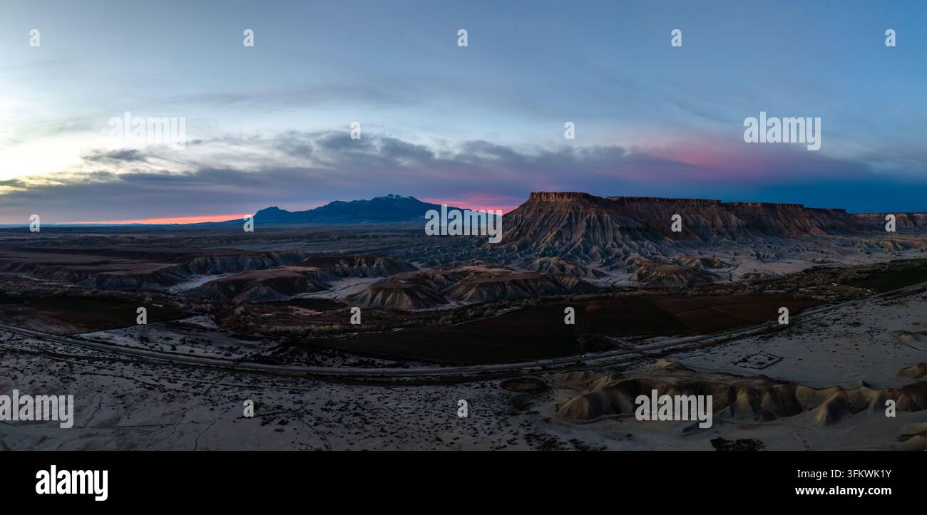 Aerial view of the desert landscape near Caineville featuring rugged ...