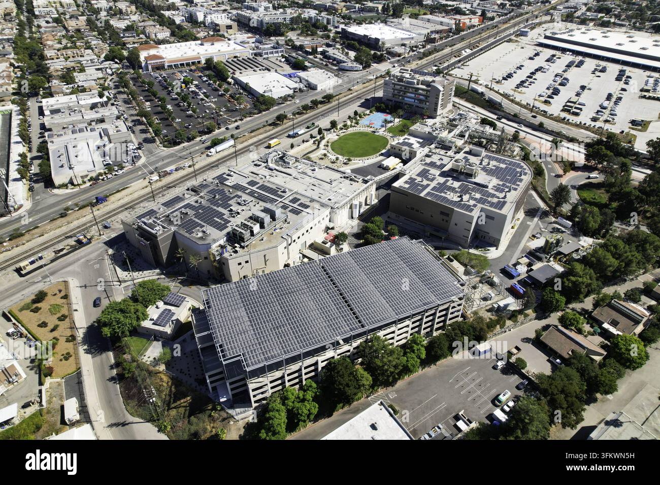 Aerial view of a large pharmaceutical facility featuring extensive ...