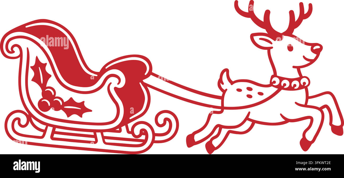 Christmas Santa Claus reindeer deer sleigh sled icon design doodle in a ...