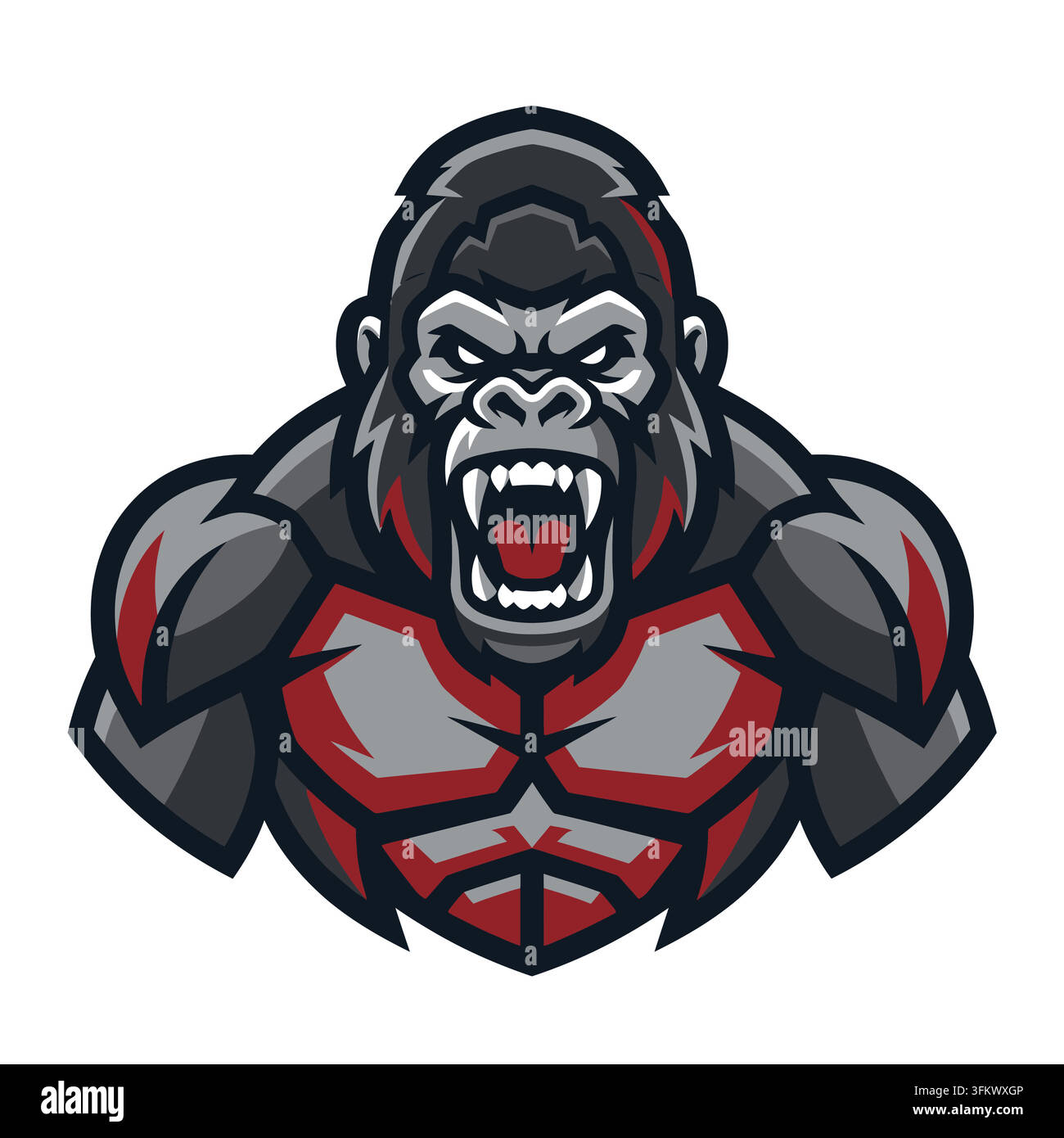 urious gorilla mascot logo vector, aggressive silverback ape esport design Stock Vector