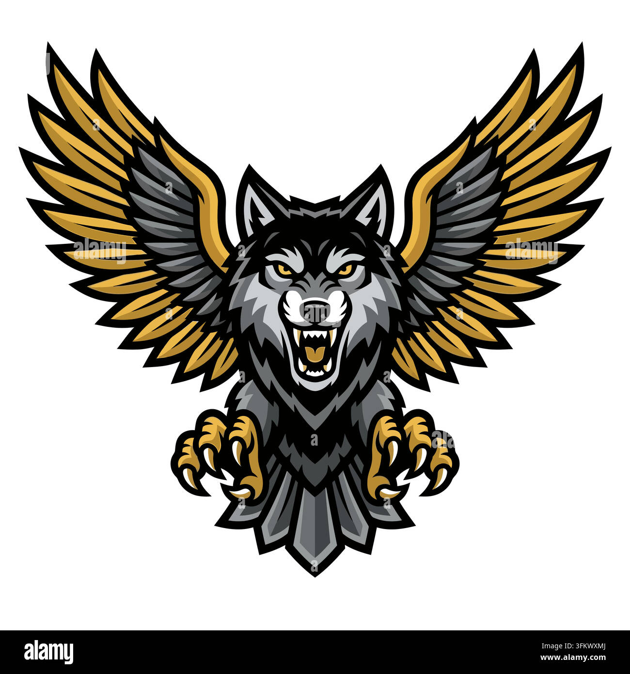urious wolf mascot logo vector, aggressive alpha werewolf esport design Stock Vector