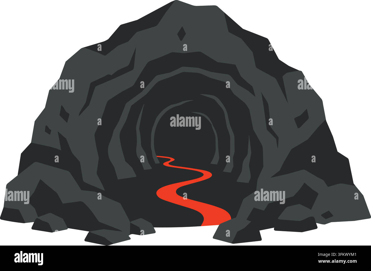 Lava Racks Flat illustration of a dark volcanic cave with layered black rock walls ...
