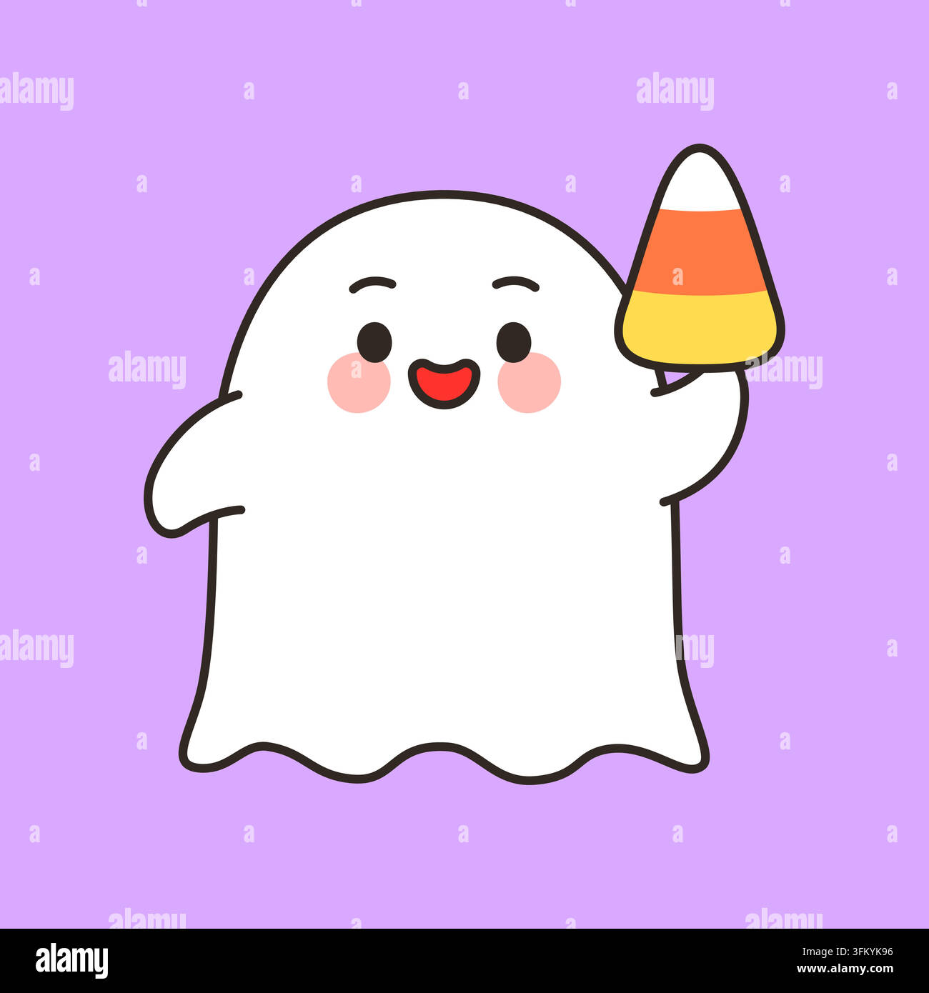 Cute ghost holding candy corn Halloween cartoon vector illustration Stock Vector