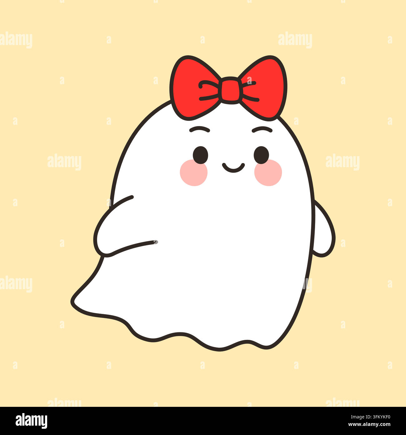 Cute smiling ghost with red bow vector illustration Stock Vector