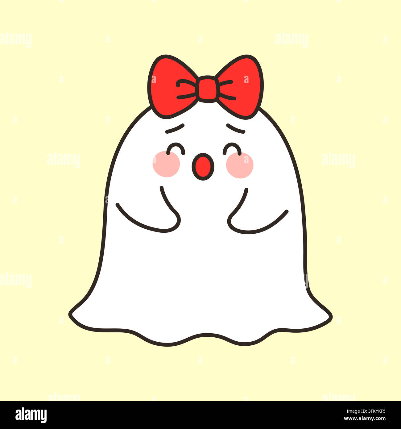 Cute shy ghost with red bow vector illustration Stock Vector