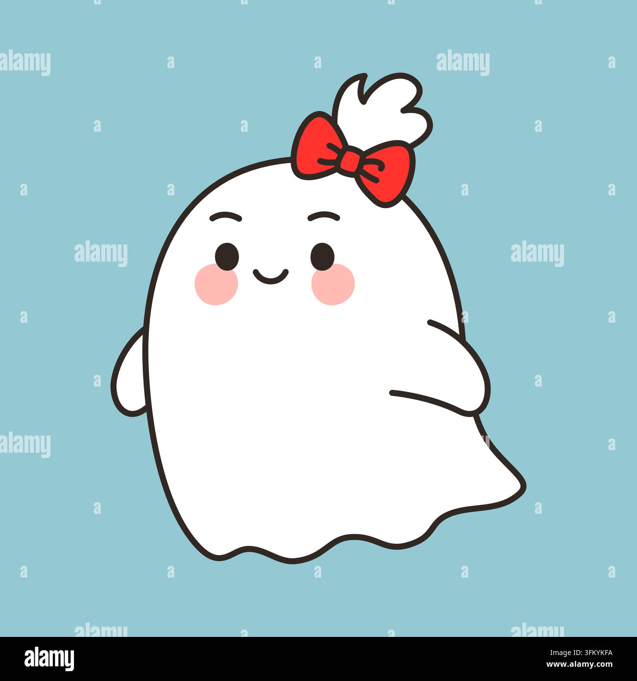 Cute ghost with red bow on head vector illustration Stock Vector