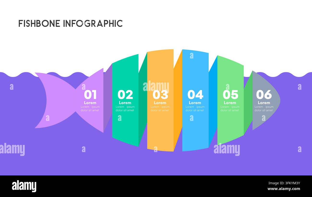 Colorful Fishbone Diagram Infographic with Numbered Sections for Data Presentation Vector Illustration Stock Vector
