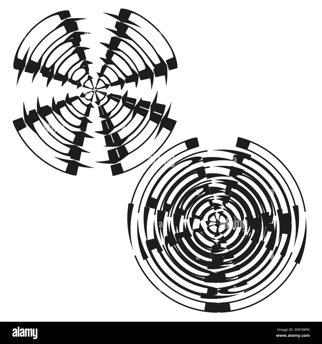 Segmented circle radar target feature black vector collection. This shattered broken rotation visualizes abstract tech designs. eps 10 Stock Vector