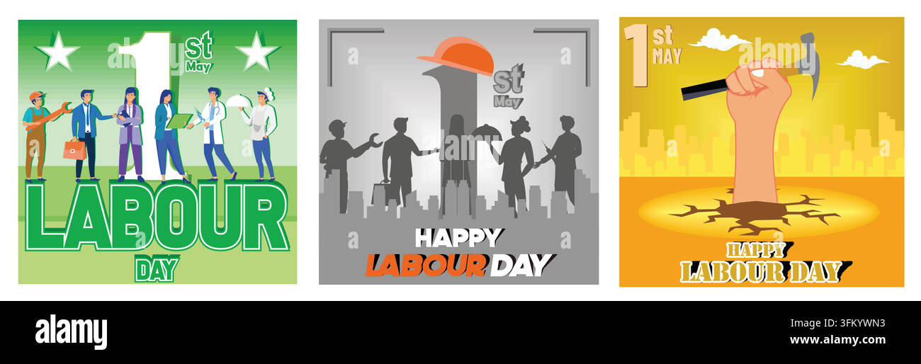 Happy international labor day. Happy Labor day or international workers day. Labor day and may day celebration. Set flat vector modern illustration Stock Vector