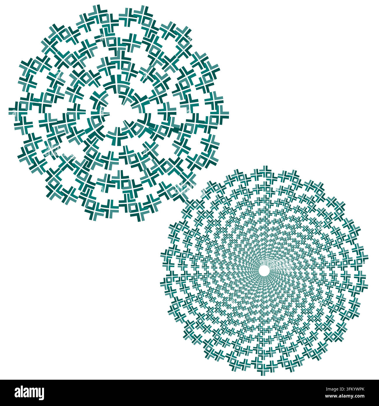 Geometric cross mandala feature green vector pattern. This abstract intersecting burst represents hypnotic art layouts. eps 10 Stock Vector