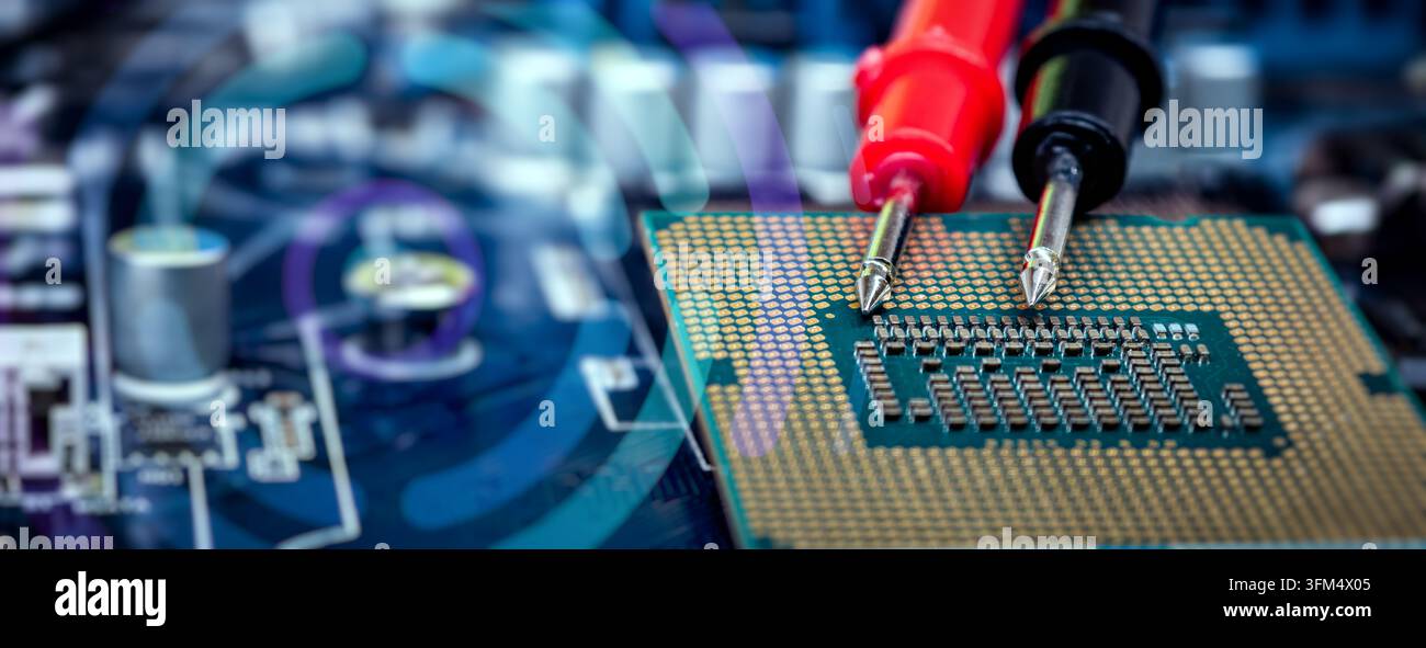 Motherboard Troubleshooting and CPU Hardware Diagnostics with Digital Interface for Testing, Soldering and Repair Stock Photo