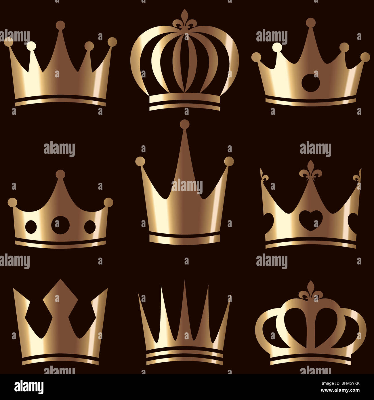 Set of golden royal crowns vector illustration Stock Vector