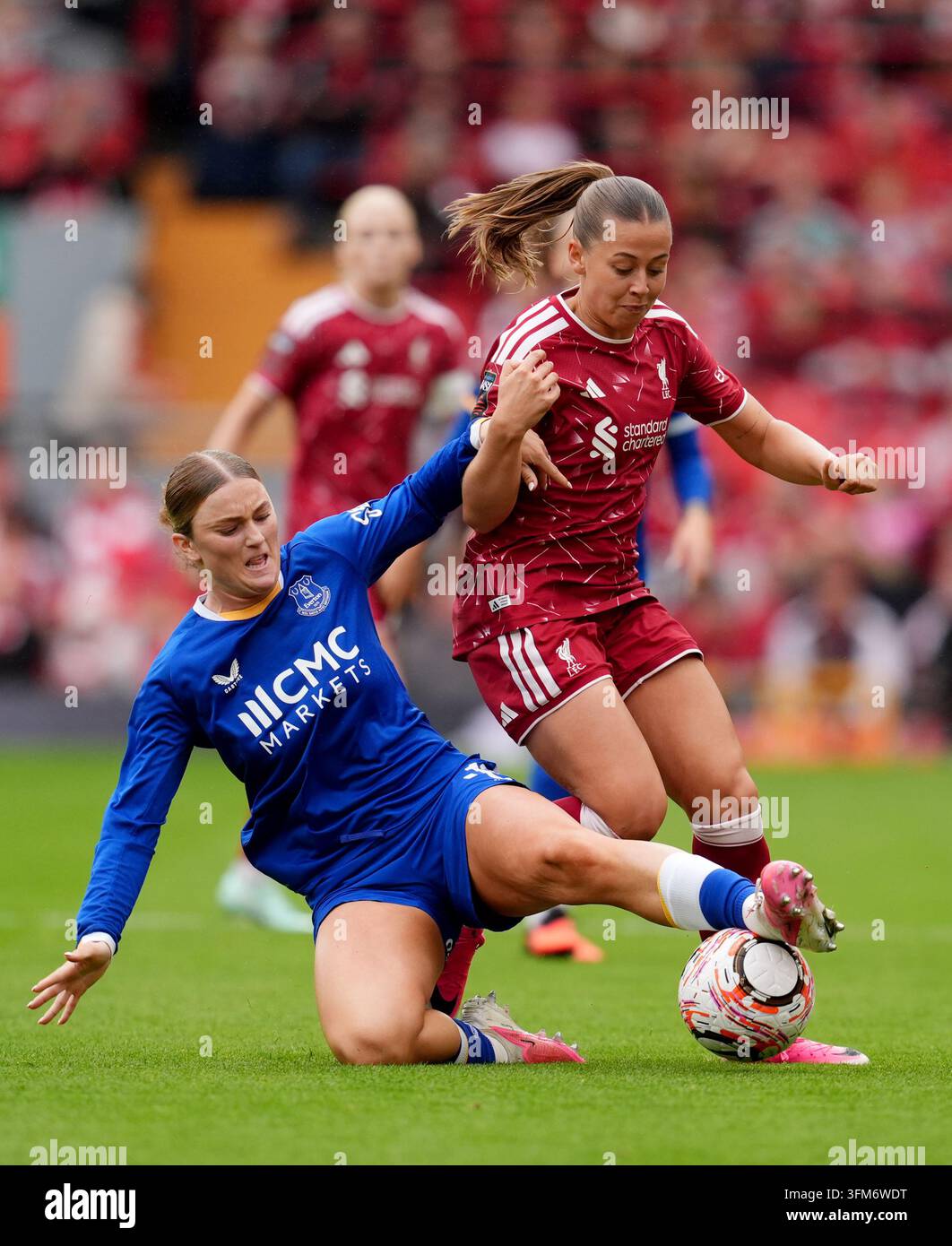 Everton's Ruby Mace (left) and Liverpool's Cornelia Kapocs battle for ...