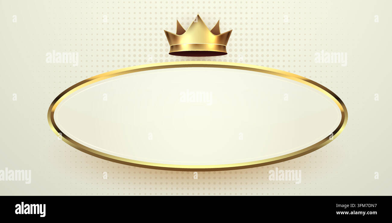 Luxury golden crown with an oval frame on a dotted background for premium design. Vector illustration. Stock Vector