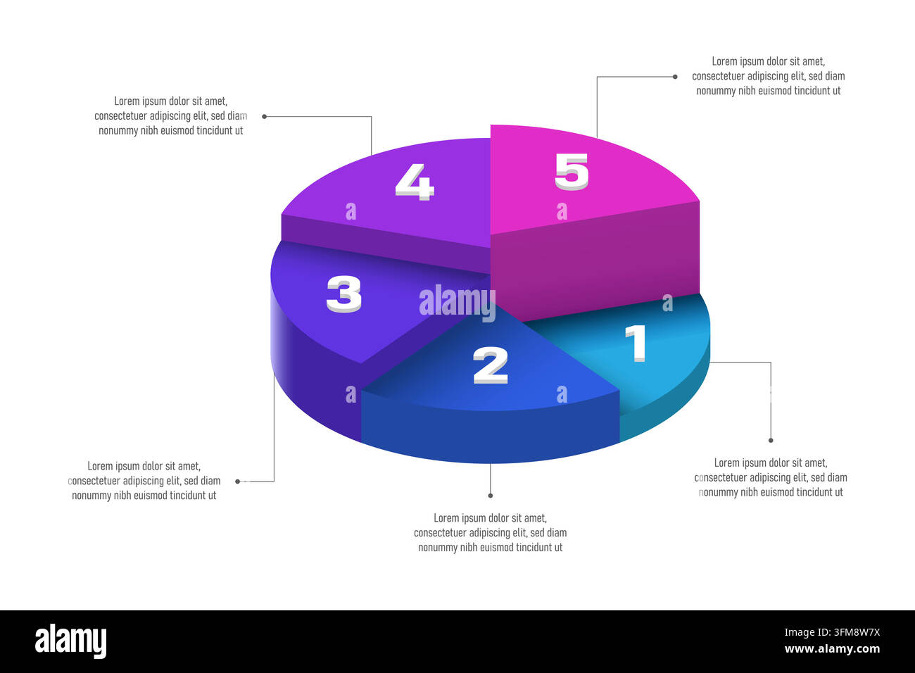 3D Isometric Circle Chart Infographic with Five Staggered Steps Stock Vector