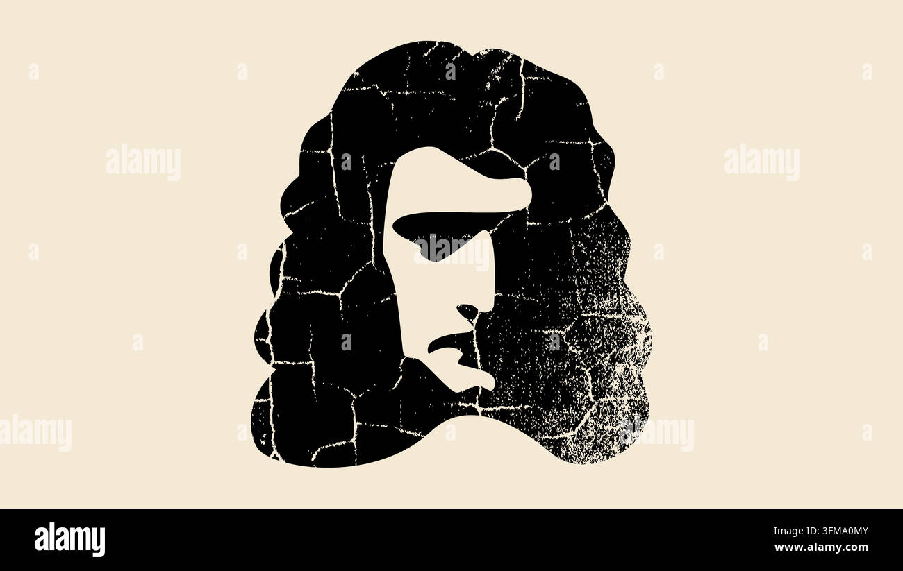 Niuton portrait, front view, black isolated vector silhouette Stock Vector