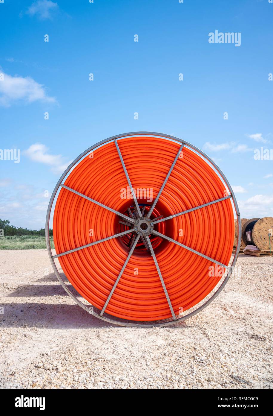 Wind farm construction pipe conduit Stock Photo