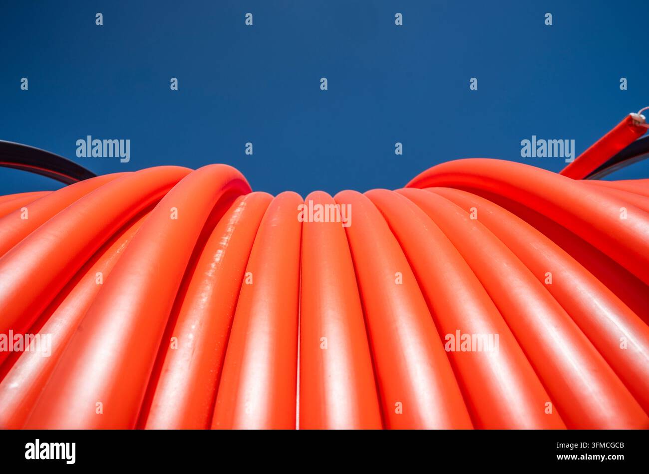 Wind farm construction pipe conduit Stock Photo