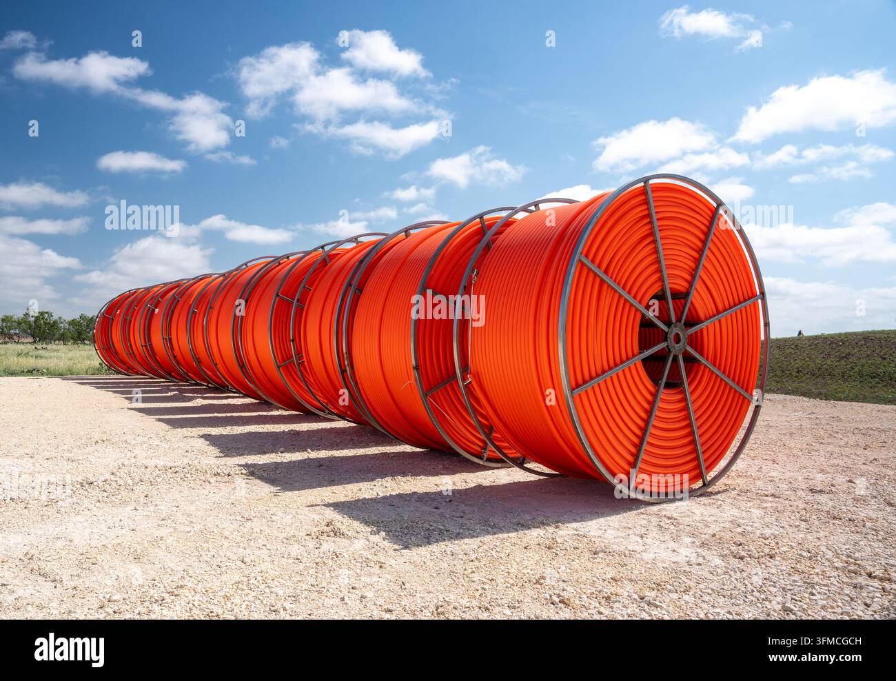 Wind farm construction pipe conduit Stock Photo
